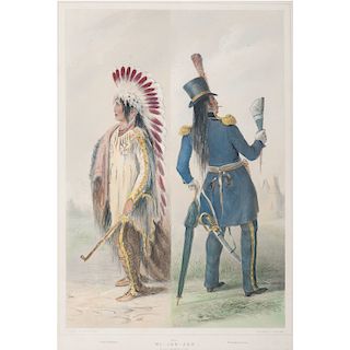 George Catlin  (American, 1796- 1872) Hand-Colored Lithograph on Paper