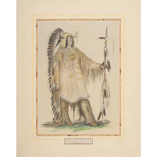 George Catlin (American, 1798-1872) Hand-Colored Lithograph on Paper