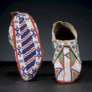 Sioux Fully Beaded Hide Moccasins, From the Collection of William H. Saunders, M.D. and Putzi Saunders, Ohio