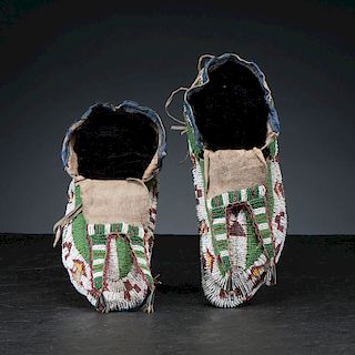 Sioux Fully Beaded Hide Moccasins, From the Collection of William H. Saunders, M.D. and Putzi Saunders, Ohio