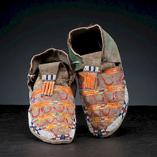 Sioux Beaded and Quilled Buffalo Hide Moccasins