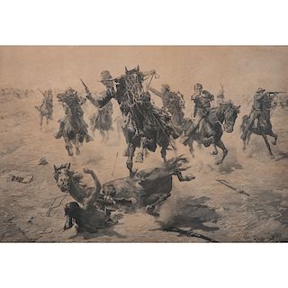 Charles Schreyvogel (American, 1861-1912) Dedicated Western Lithograph on Paper