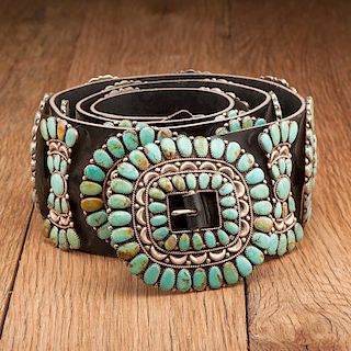 Jack Weekoty (Zuni, b. 1916) Sterling Silver and Turquoise Cluster Concha Belt