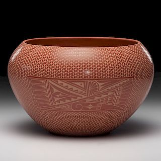 Carol Vigil (Jemez, b. 1960) Sgraffito Redware Pottery Bowl, From the Collection of William H. Saunders, M.D. and Putzi Saunders, Ohio