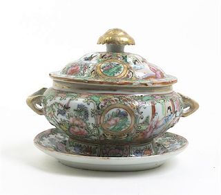 * A Rose Medallion Sauce Tureen, Width over handles 8 3/4 inches.