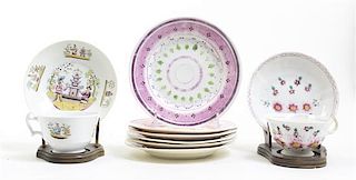 A Set of Six English Lusterware Plates, Diameter of plates 6 7/8 inches.