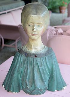 Plaster bust of girl with jewels in collar