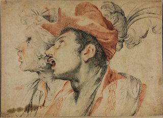Attributed to Giulio Cesare Procaccini Heads of Two Men in Fanciful Headgear 
