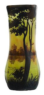 Daum Cameo Glass Landscape Vase