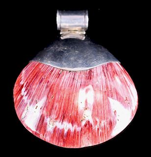 Signed Navajo Polished Spiny Red Oyster Pendant