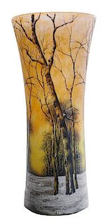 Daum Nancy Cameo Glass Landscape Vase