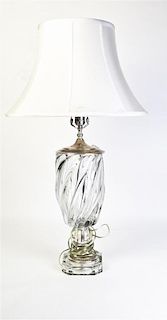 A Molded Glass Table Lamp, Height overall 30 3/4 inches.