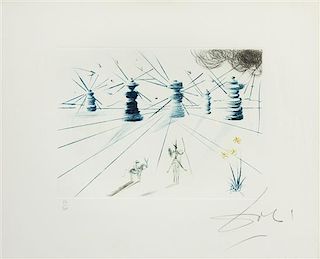 * Salvador Dalí, (Spanish, 1904-1989), Don Quichotte et les moulins à vent, 1969