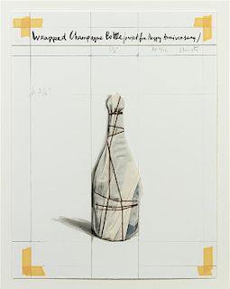 Christo and Jeanne-Claude, (American, b. 1935), Wrapped Champagne Bottle, Project for Happy Anniversary, 1997