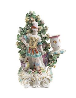 A Chelsea Bocage Porcelain Figural Candlestick, Height 8 inches.