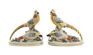 A Pair of Chelsea Ornithological Porcelain Groups, Height 5 1/4 inches.