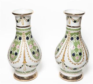 A Pair of Continental Porcelain Vases, Height 14 3/4 inches.