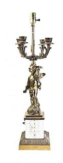 A Louis XV Style Gilt Metal and Cut Glass Candelabrum, Height 23 inches.