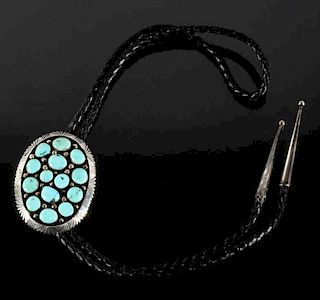 Signed Navajo Sterling & Turquoise Bolo-Tie
