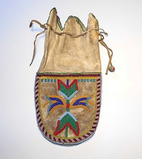 Crow Wonderfully Beaded Tobacco Pouch 19th C.