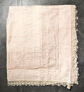 A Lace Tablecloth, Height 8 feet 1 inch x width 7 feet.
