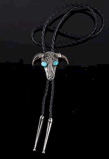 Sterling Silver Turquoise Bear Claw Bull Bolo Tie