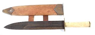 1800's Bowie Knife with Leather & Bronze Scabbard