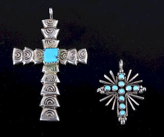 Set of Navajo Turquoise & Coral Cross Pendants