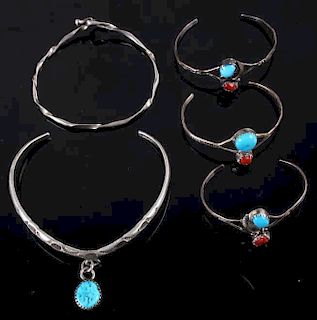 Collection of Navajo Silver & Turquoise Bracelets