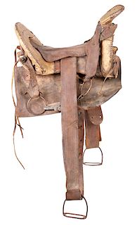 Antique Navajo Saddle With 2 Conchos