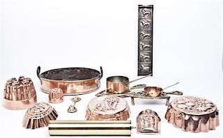 A Collection of Copper and Brass Kitchen Articles, Width of largest 11 1/4 inches.