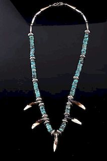 Sterling Silver & Turquoise Bear Tooth Necklace