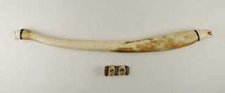 Walrus Oosik carving and Inuit bracelet