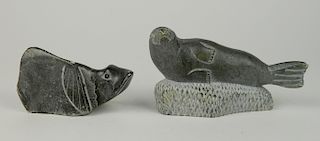 2 Inuit carved stone sculptures