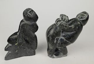 2 Inuit carved stone sculptures