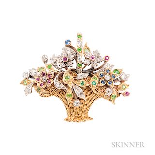 Edwardian Gem-set Flower Basket Pendant/Brooch