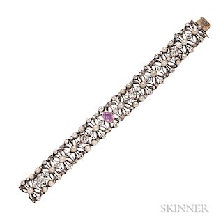 Pink Sapphire, Pearl, and Diamond Bracelet