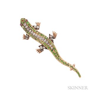 Gold and Demantoid Garnet Salamander Brooch