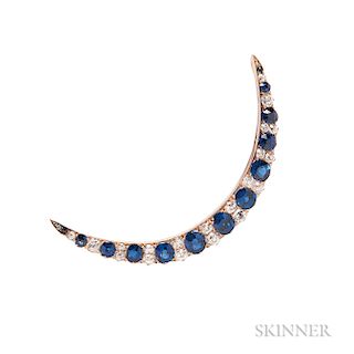 Antique Sapphire and Diamond Crescent Brooch