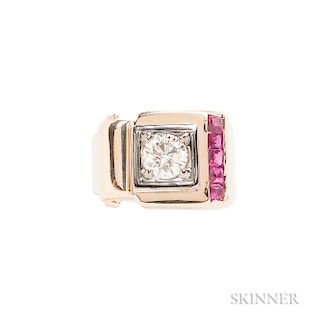 Retro 14kt Gold Diamond and Ruby Ring