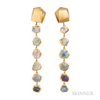 24kt and 18kt Gold and Sapphire Earrings, Alexandra Watkins, Janiye