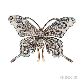 18kt Gold, Opal, and Diamond Butterfly Brooch, Evelyn Clothier