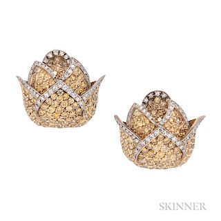 18kt Gold, Colored Diamond, and Diamond Earclips, Evelyn Clothier