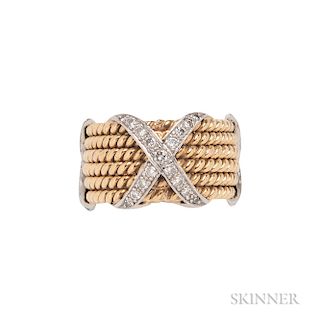 18kt Gold, Platinum, and Diamond "Rope Six Row X" Ring, Schlumberger, Tiffany & Co.