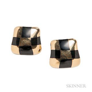 18kt Gold and Black Jade "Curved Check" Earrings, Angela Cummings