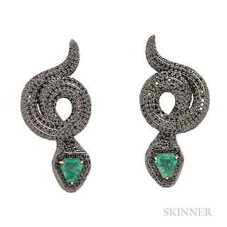 Black Diamond and Emerald Earrings