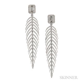 18kt White Gold and Diamond Feather Day/Night Earrings