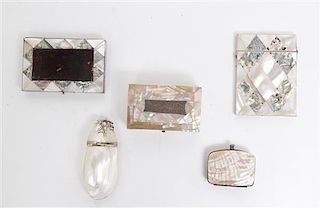 A Collection of Mother-of-Pearl Articles, Width of widest 4 1/8 inches.