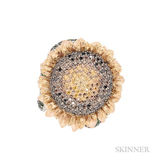 18kt Gold, Colored Diamond, and Tsavorite Garnet "Sunflower" Ring, Alex Soldier