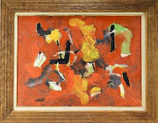 John Von Wicht O/C Abstract Red Mallorca Painting